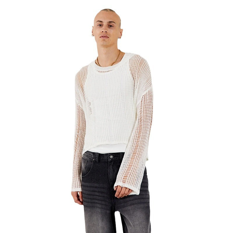Hollow-Out Sheer Long Sleeve Top