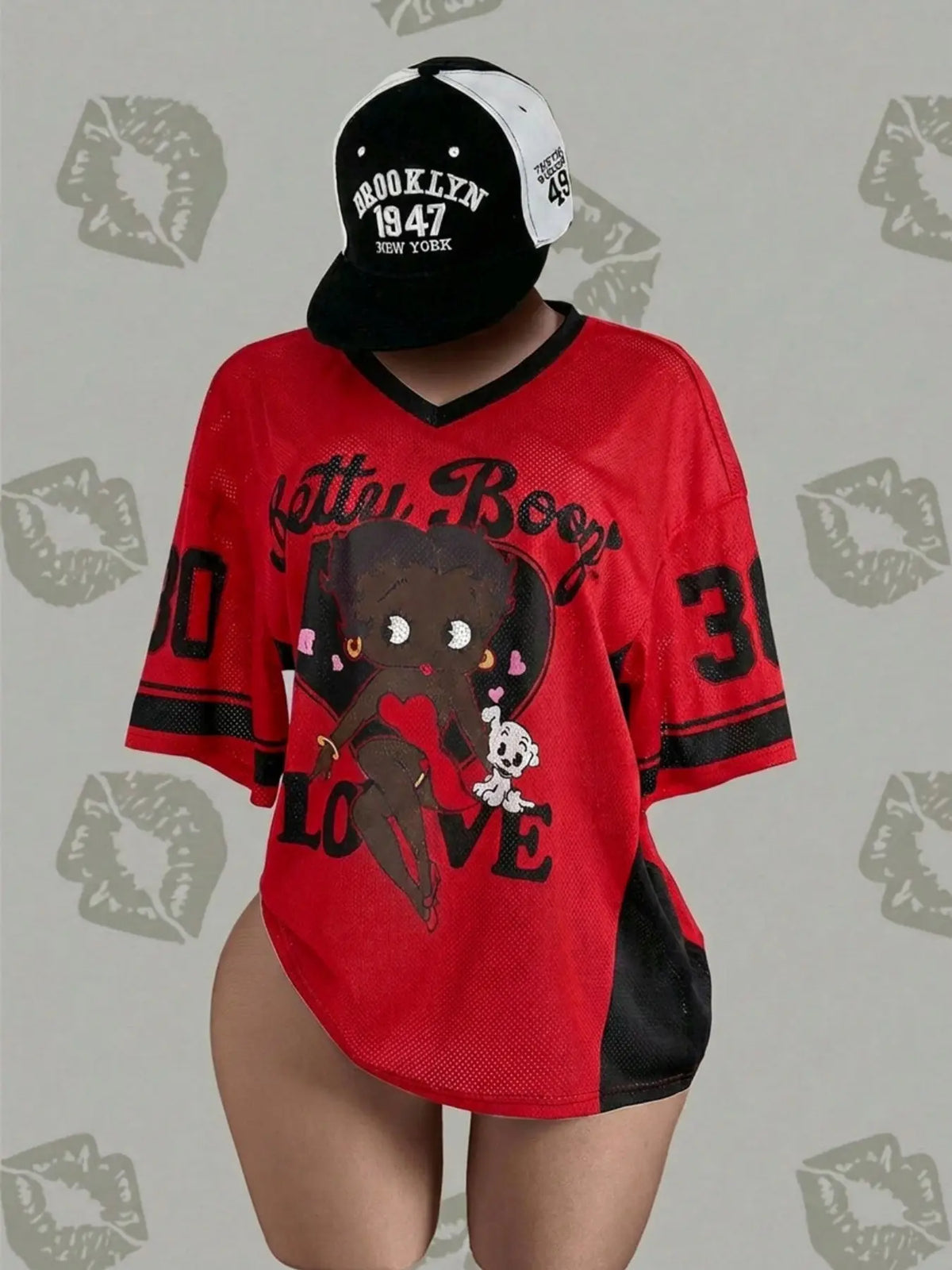 Vintage Doll Print Mesh Top