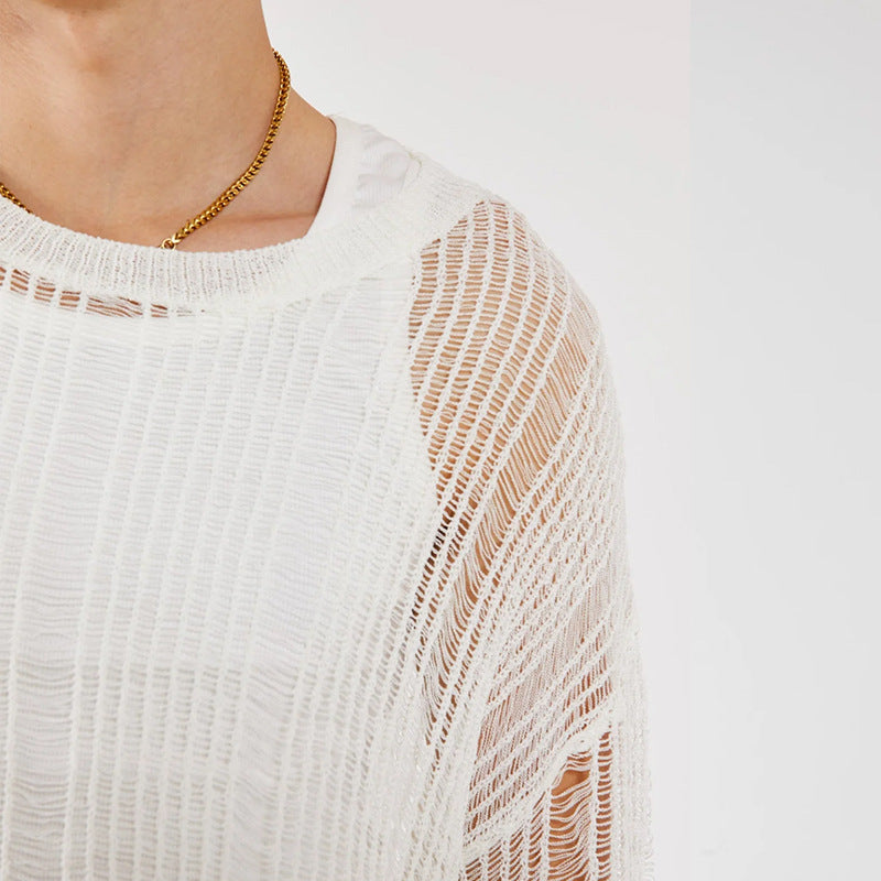 Hollow-Out Sheer Long Sleeve Top