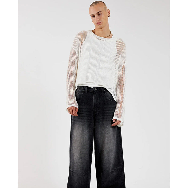 Hollow-Out Sheer Long Sleeve Top