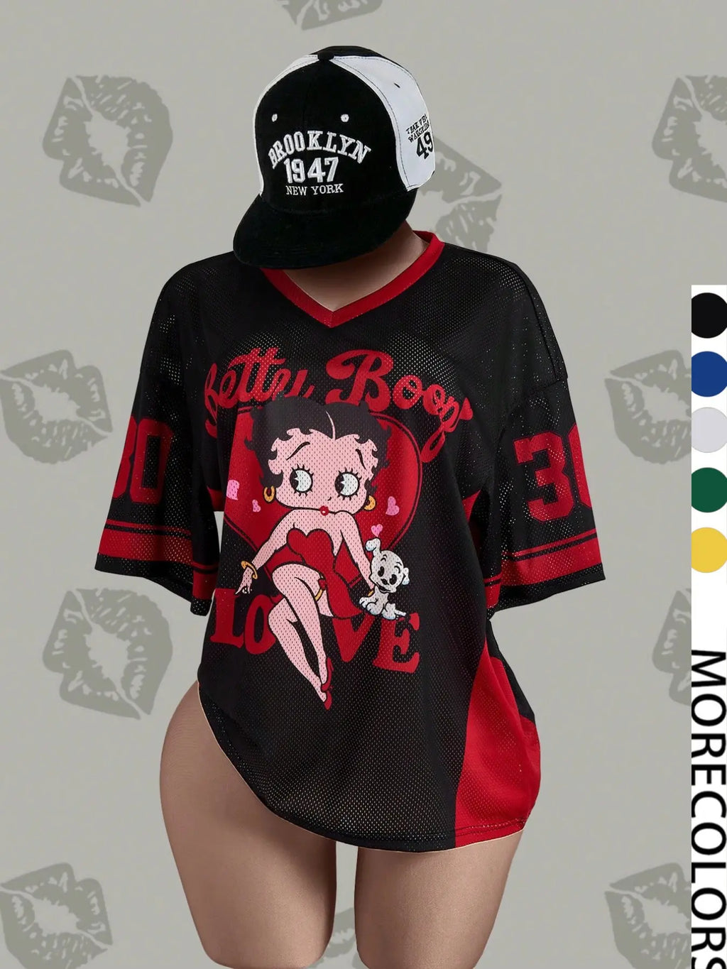 Vintage Doll Print Mesh Top