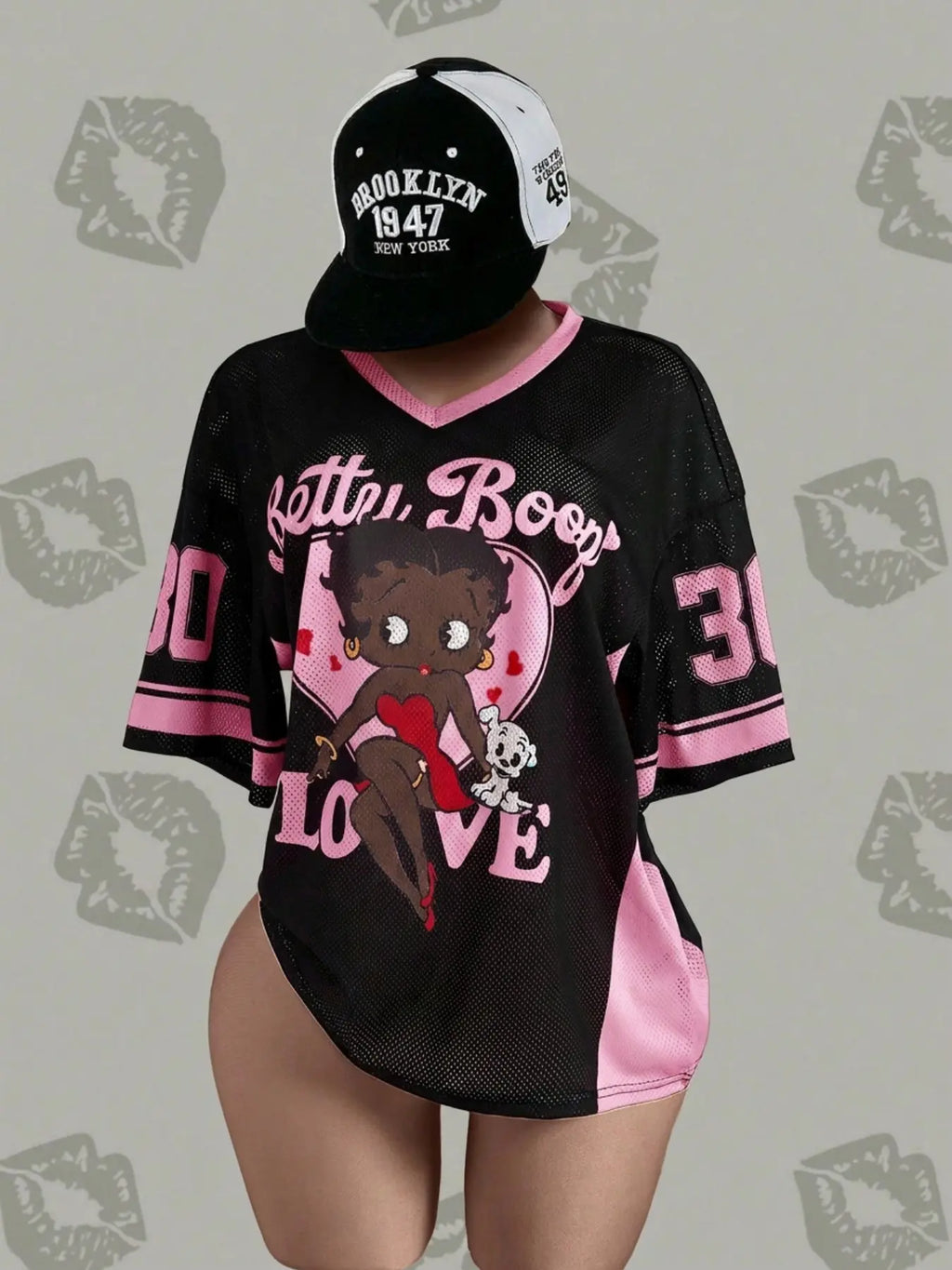 Vintage Doll Print Mesh Top