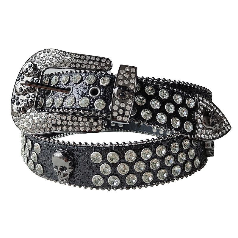 Skullduggery Western Rhinestone Belt | Punk Rock Skull Studded Fashion Belt