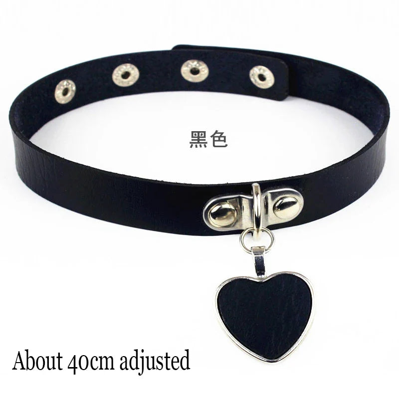 Gothic Bat Heart Lock Punk Choker | Black Leather Collar Necklace
