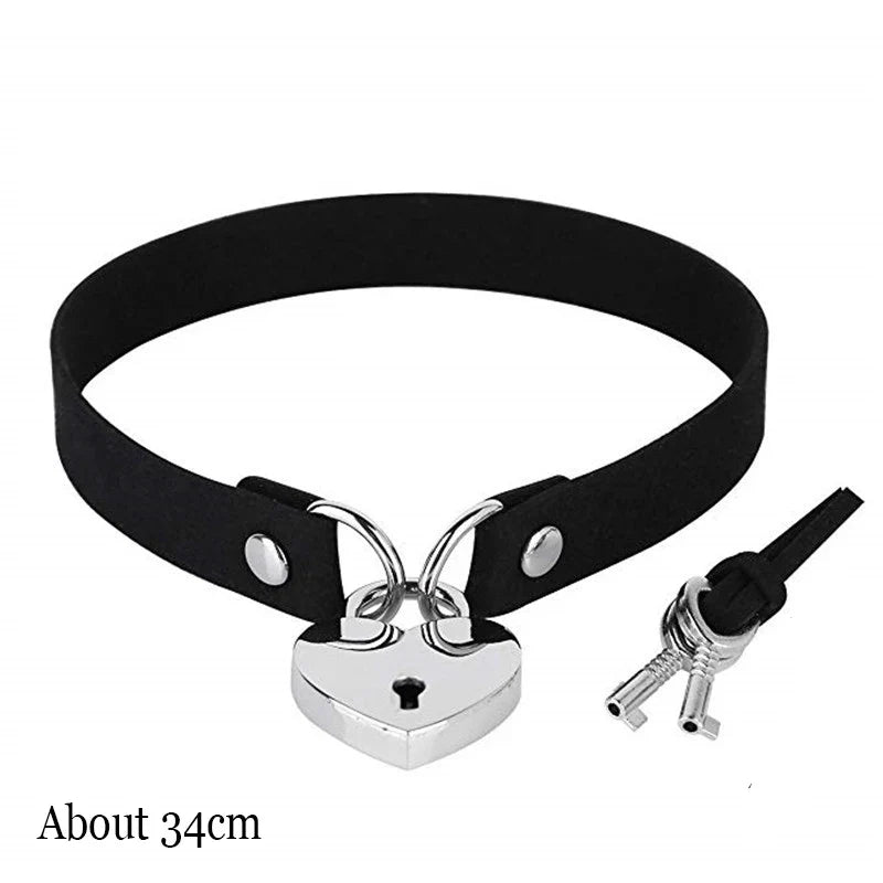 Gothic Bat Heart Lock Punk Choker | Black Leather Collar Necklace
