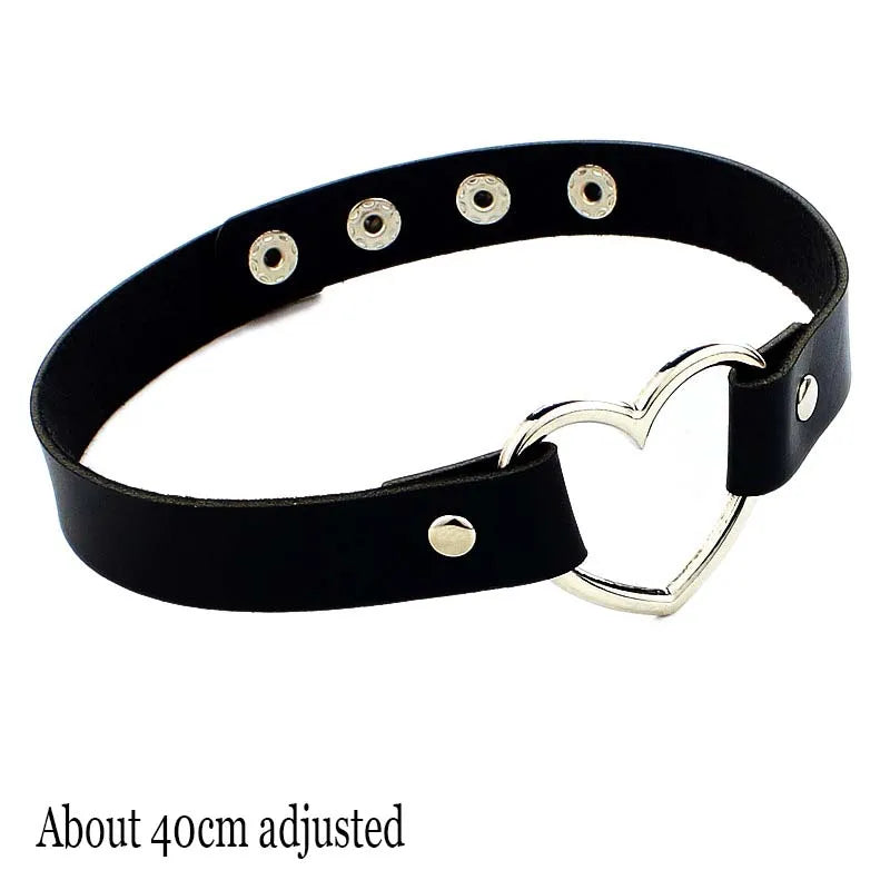 Gothic Bat Heart Lock Punk Choker | Black Leather Collar Necklace