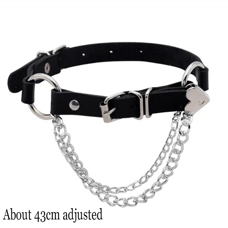 Gothic Bat Heart Lock Punk Choker | Black Leather Collar Necklace