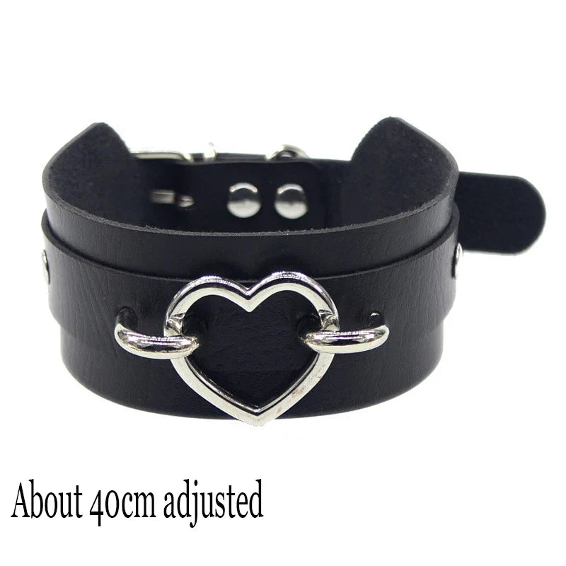 Gothic Bat Heart Lock Punk Choker | Black Leather Collar Necklace