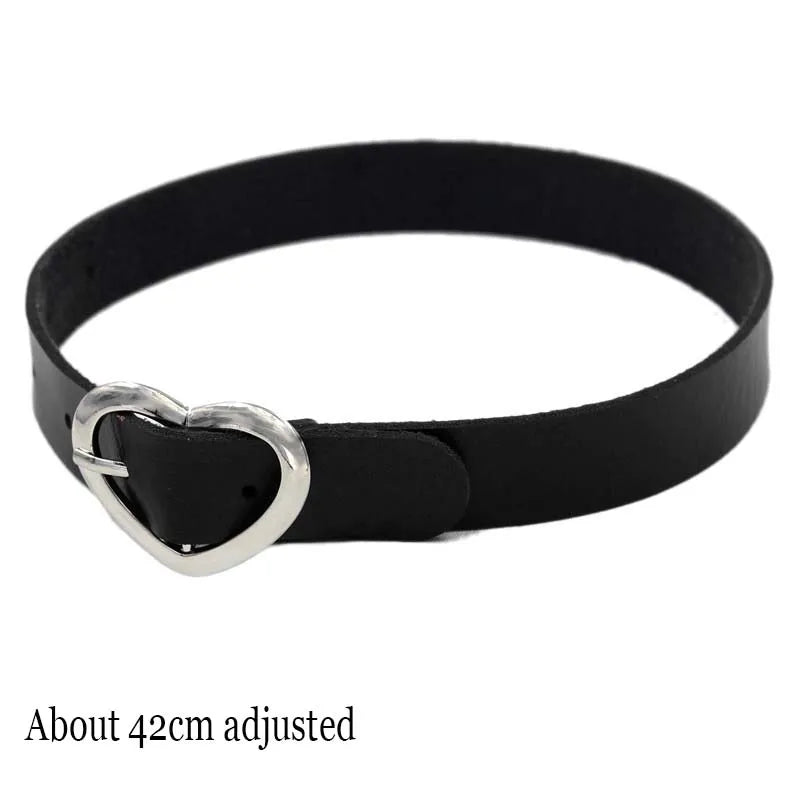Gothic Bat Heart Lock Punk Choker | Black Leather Collar Necklace