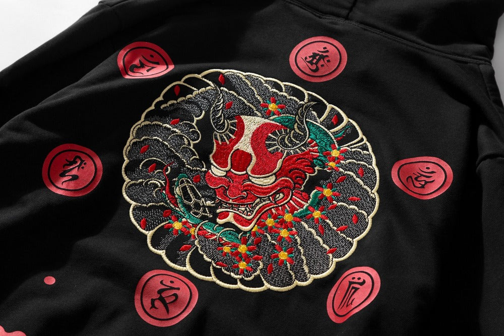 Red Oni Embroidered Hoodie