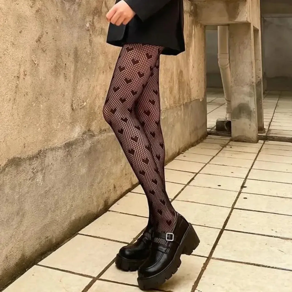 Black Lolita Fishnet Body High Socks