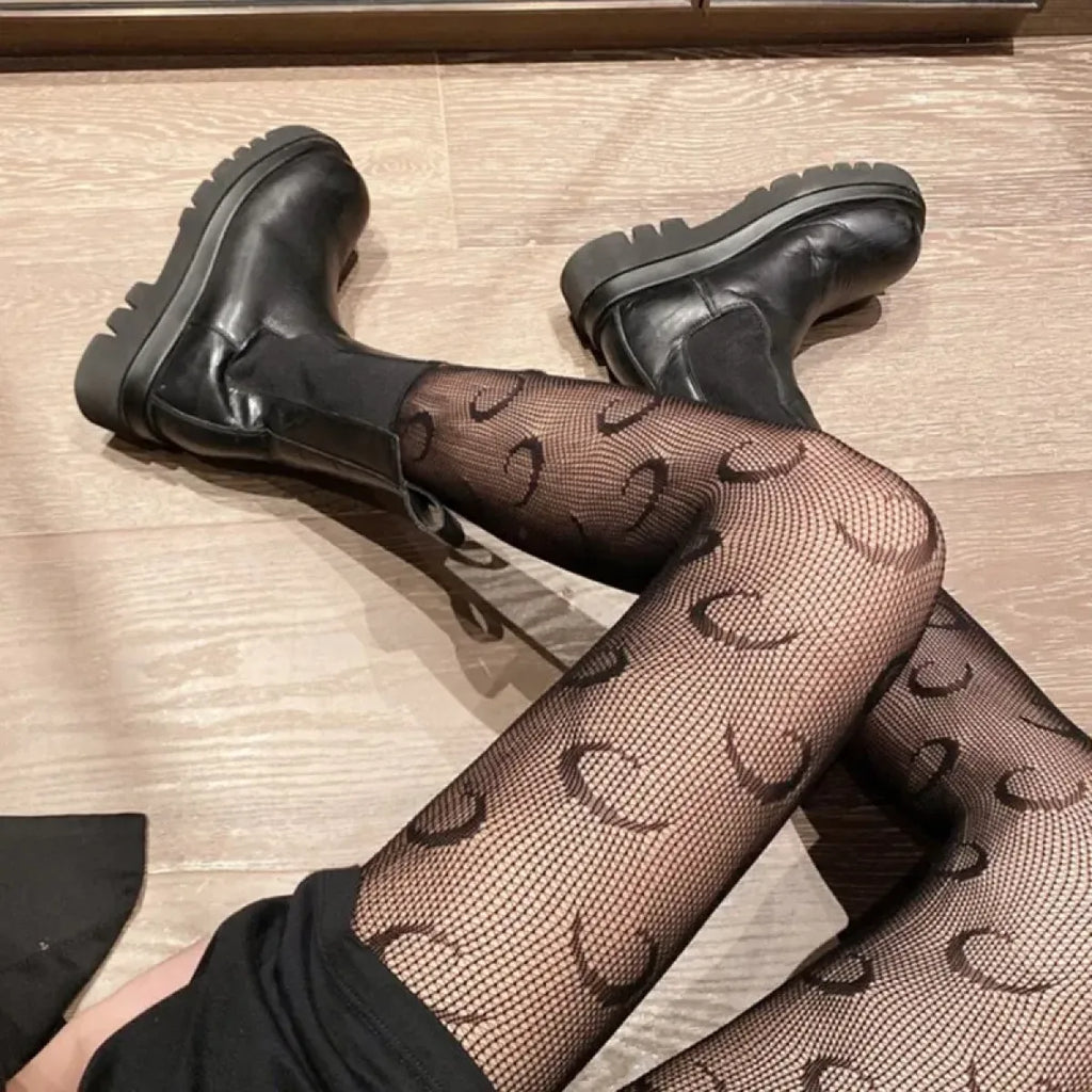 Black Lolita Fishnet Body High Socks