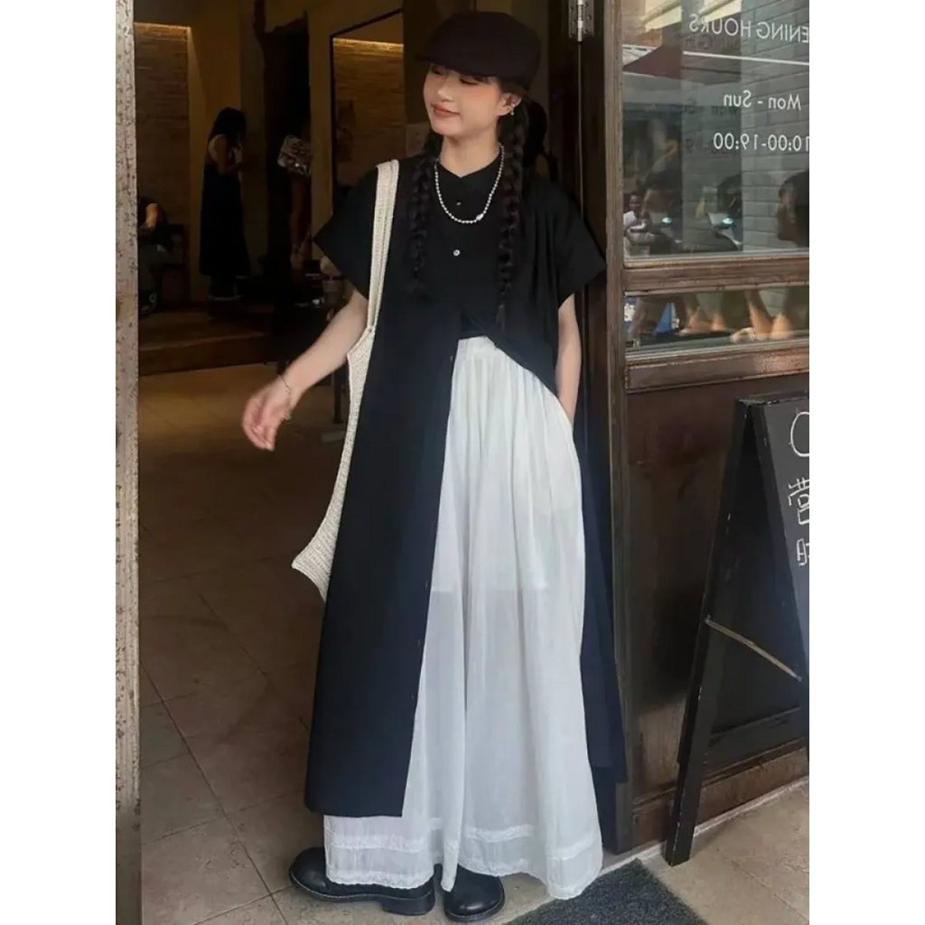 Black Oversized Kimono Shirt Dress – Gothic Casual Summer Style