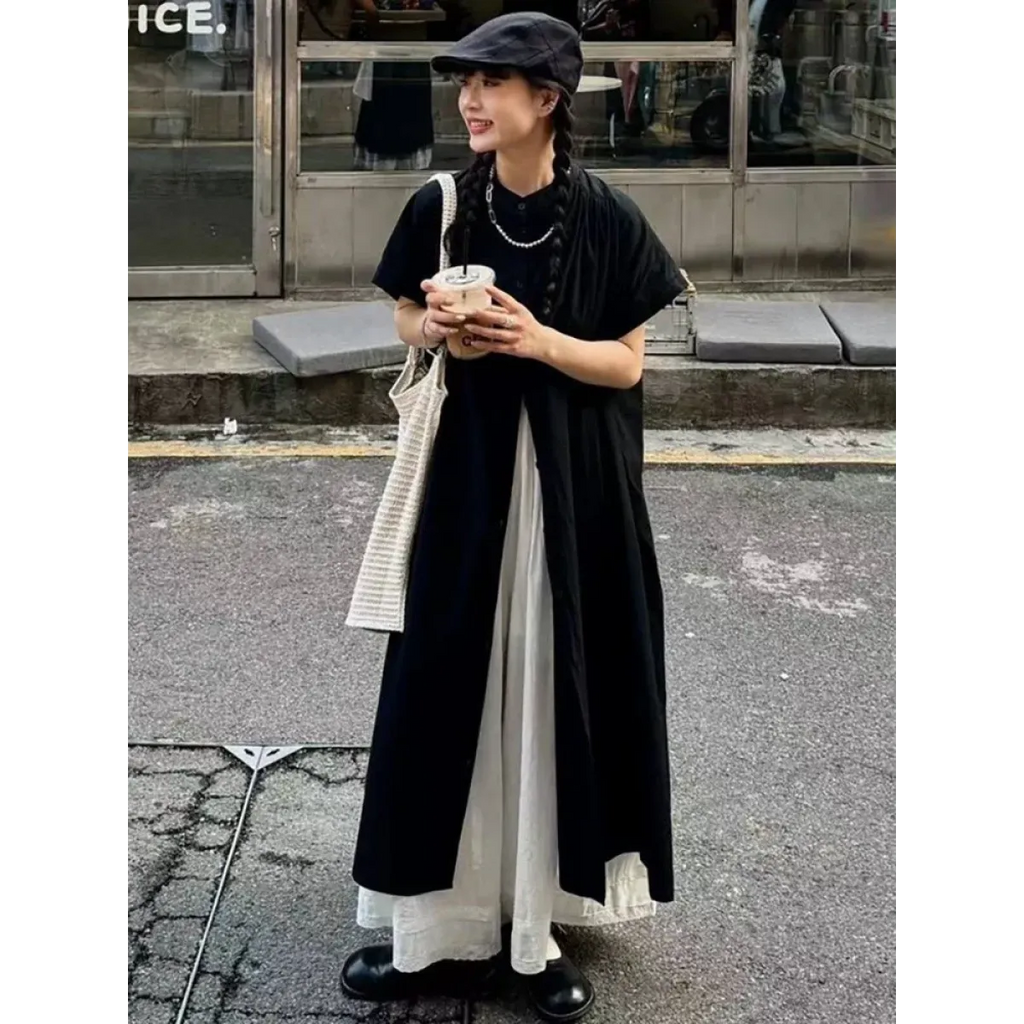 Black Oversized Kimono Shirt Dress – Gothic Casual Summer Style