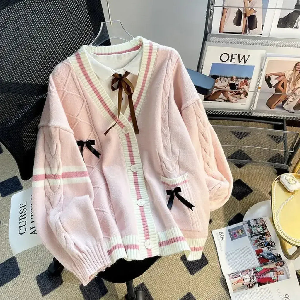 Bow Knit Cardigan – Kawaii Preppy Lolita Sweater