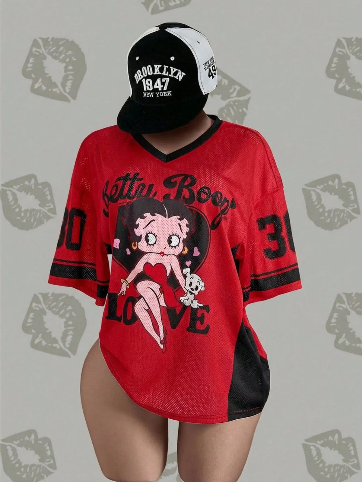 Vintage Doll Print Mesh Top