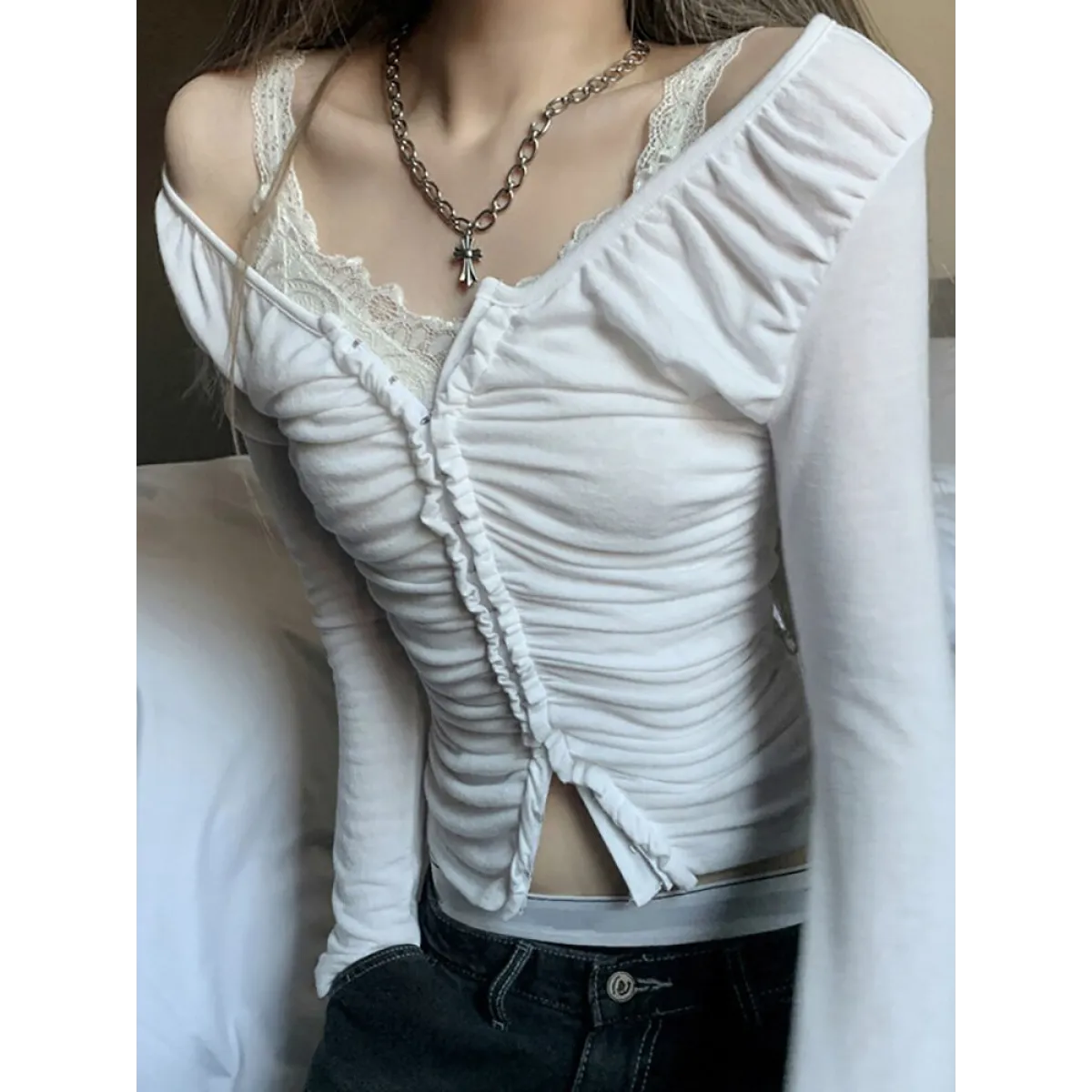 Coquette Ruched T-shirt With Hooks