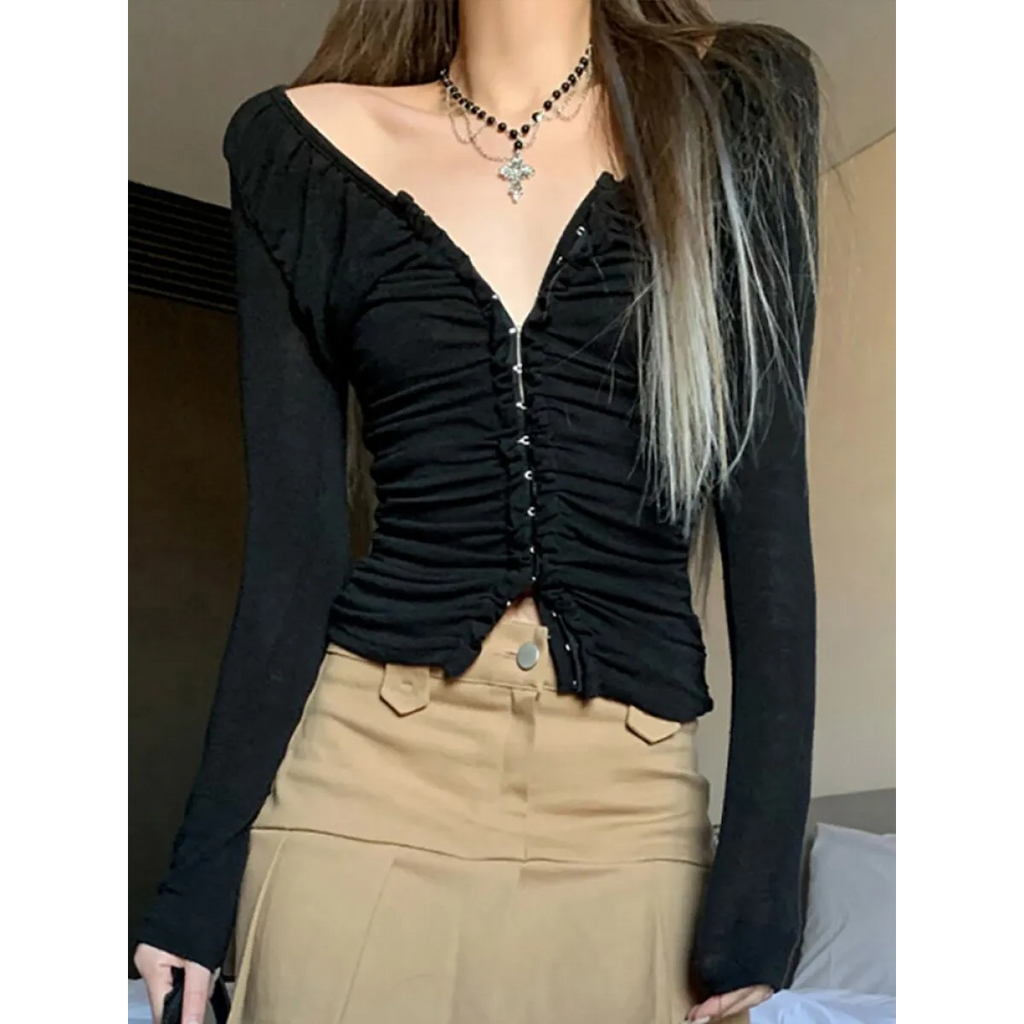 Coquette Ruched T-shirt With Hooks