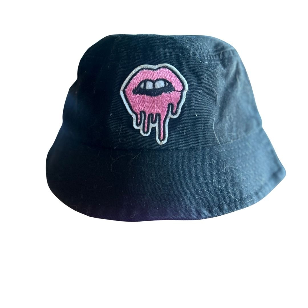 Drippy Lips | Black Bucket Hat with Pink Patch