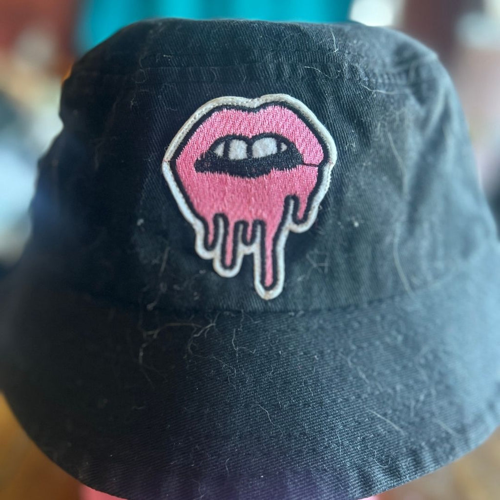 Drippy Lips | Black Bucket Hat with Pink Patch