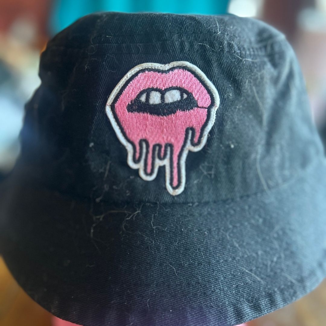 Drippy Lips | Black Bucket Hat with Pink Patch