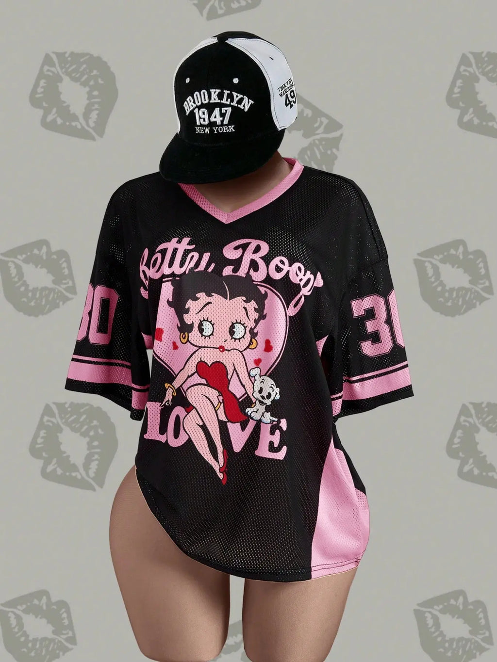 Vintage Doll Print Mesh Top
