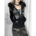 Black Gothic Grunge Fur Hooded Jacket