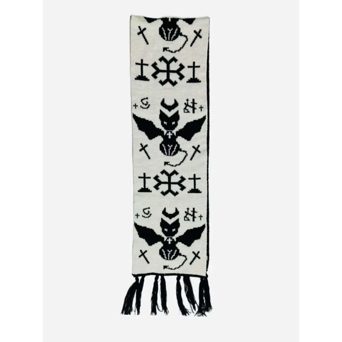 Gothic Cat Print Tassel Scarf