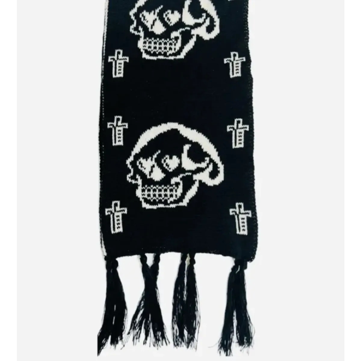 Gothic Cat Print Tassel Scarf