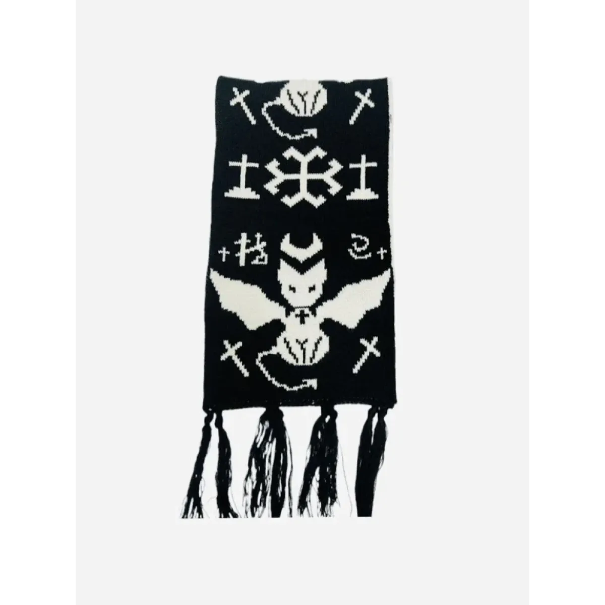 Gothic Cat Print Tassel Scarf