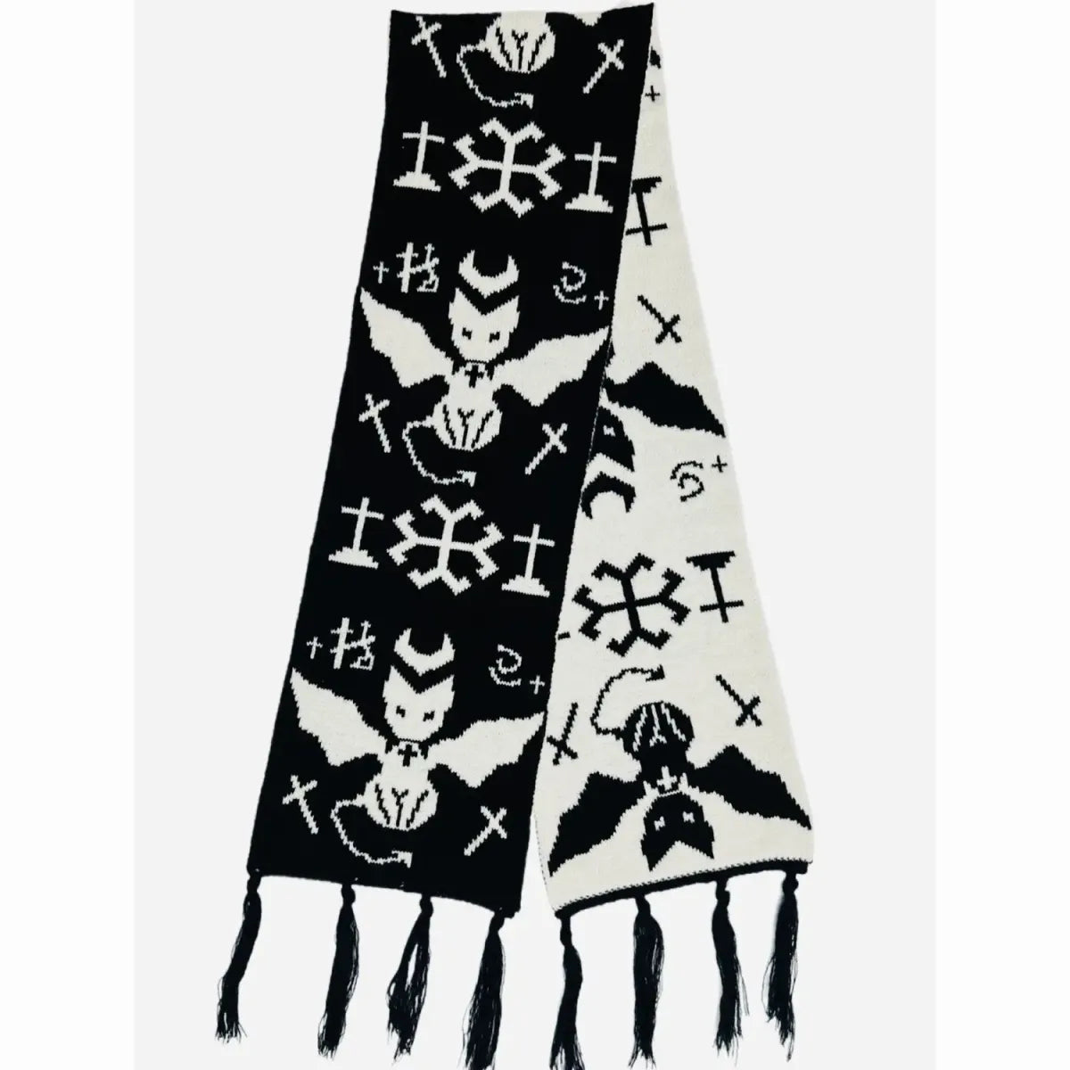 Gothic Cat Print Tassel Scarf