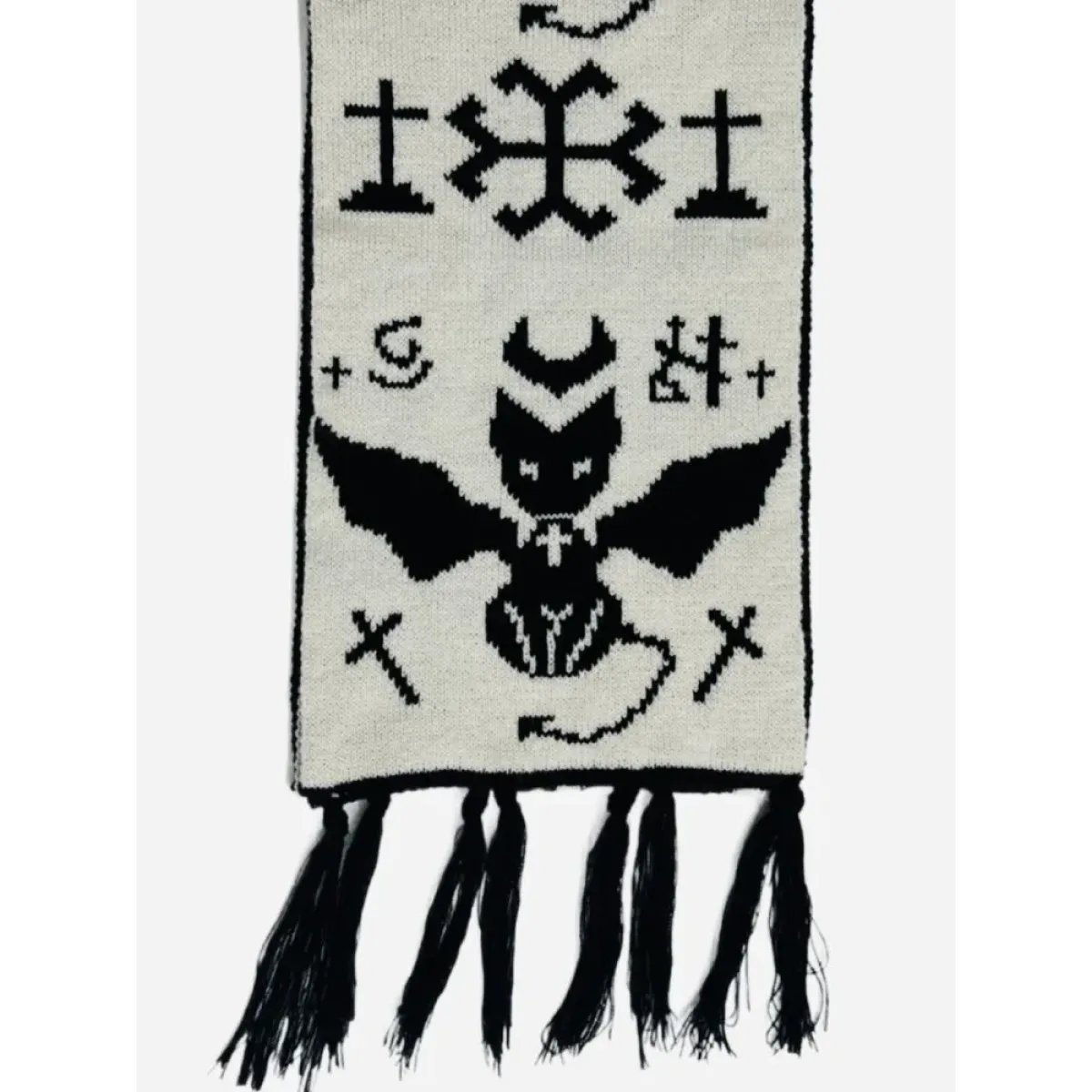 Gothic Cat Print Tassel Scarf