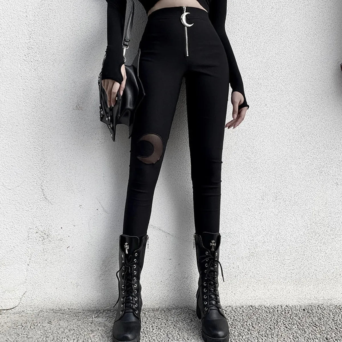 Gothic Crescent Moon Cutout Pants