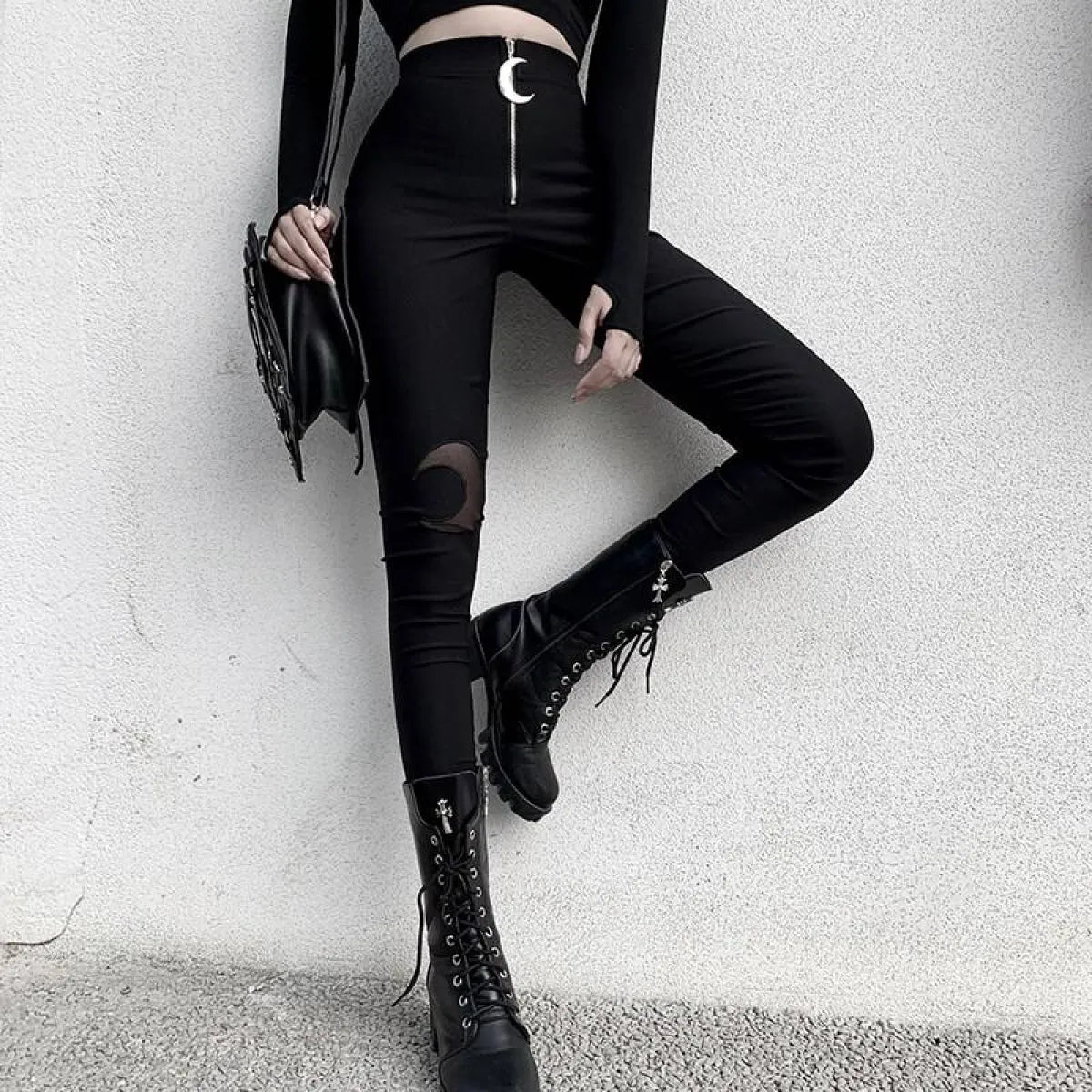 Gothic Crescent Moon Cutout Pants
