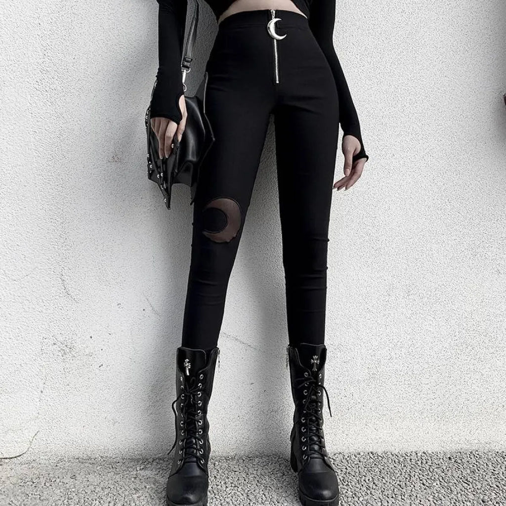 Gothic Crescent Moon Cutout Pants