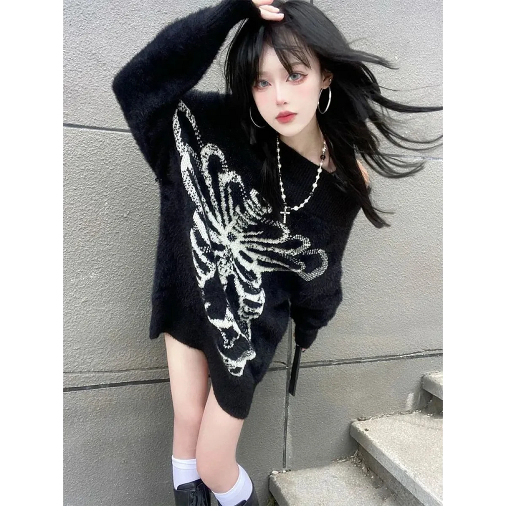 Skull Print Knit Sweater