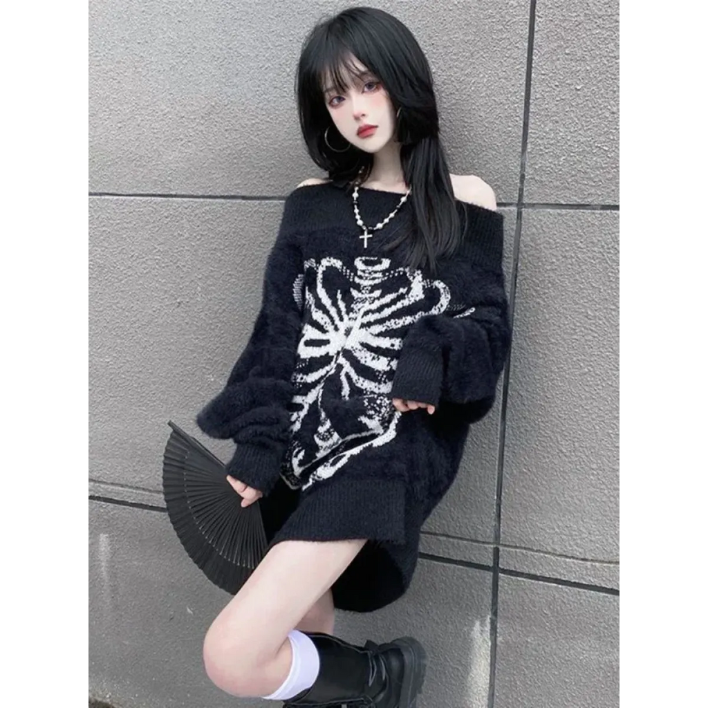 Skull Print Knit Sweater