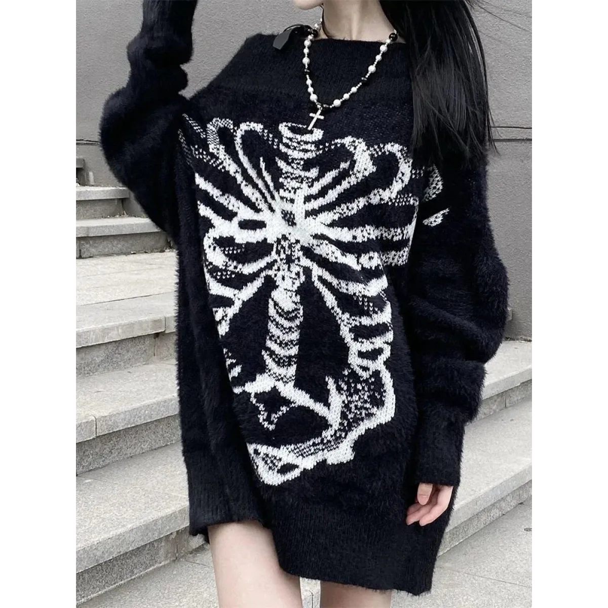 Skull Print Knit Sweater
