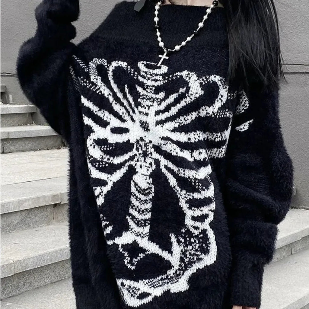 Skull Print Knit Sweater