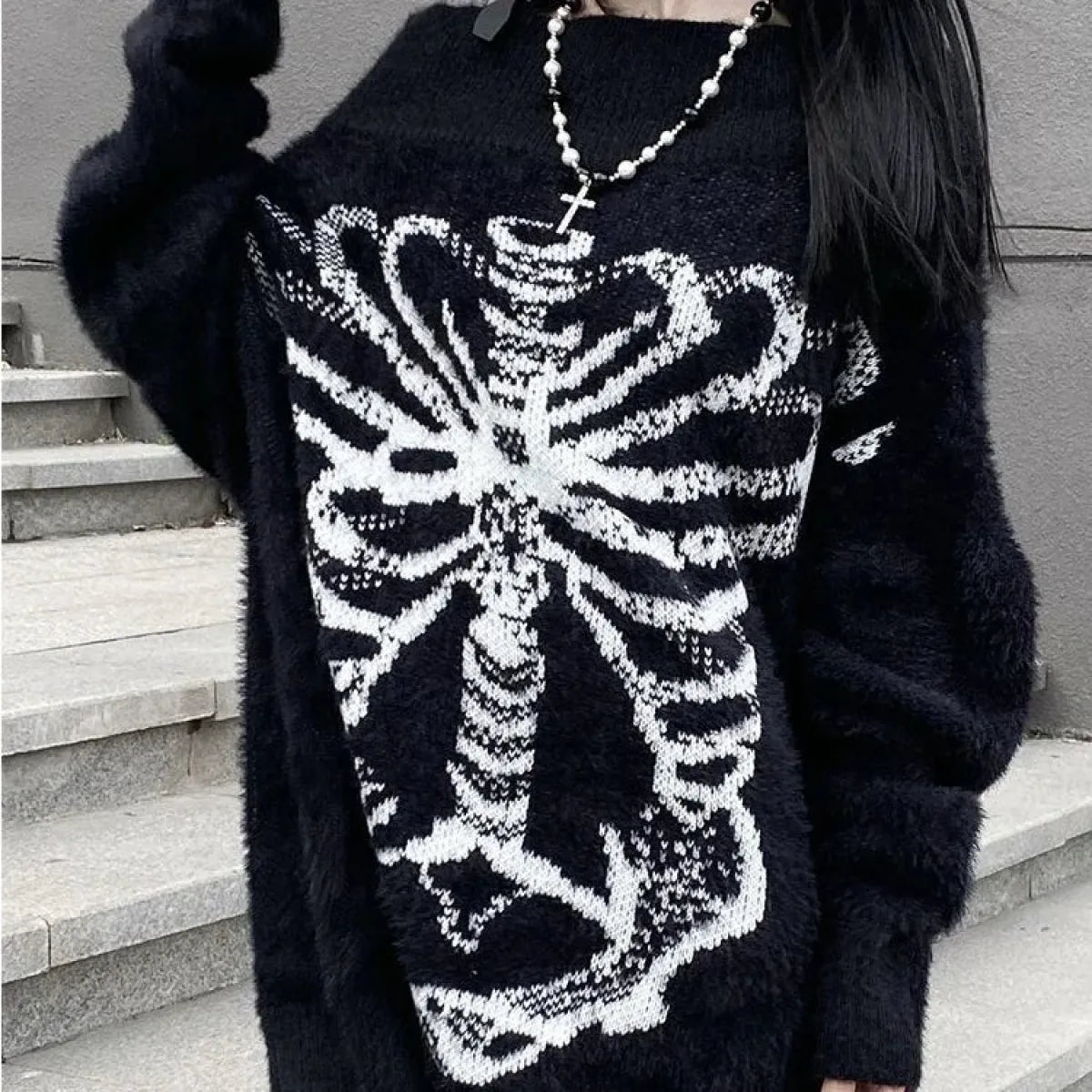 Skull Print Knit Sweater