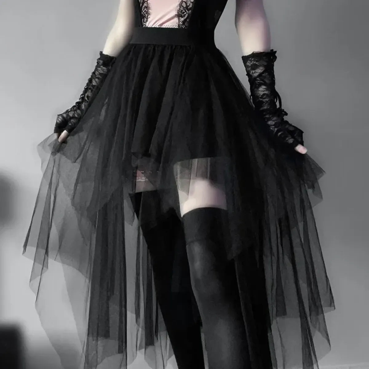 Gothic Harajuku Irregular Tulle Skirt – Y2K High Waist Layered Skirt