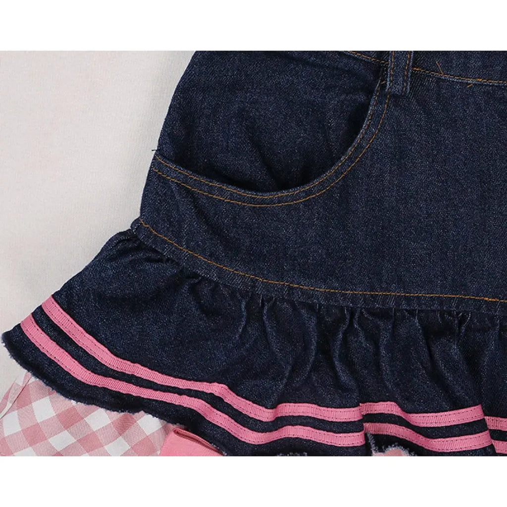 Sweet Mini Denim Skirt - Gothic Lace Plaid Hearts Ruffled Skirt
