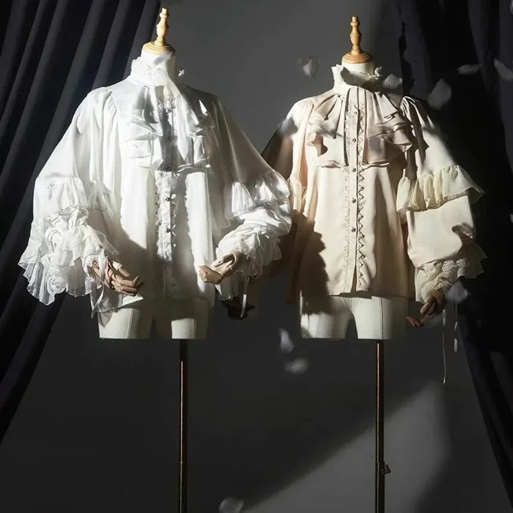 Gothic Lolita Ruffle Blouse – High Neck Lace Lantern Sleeves