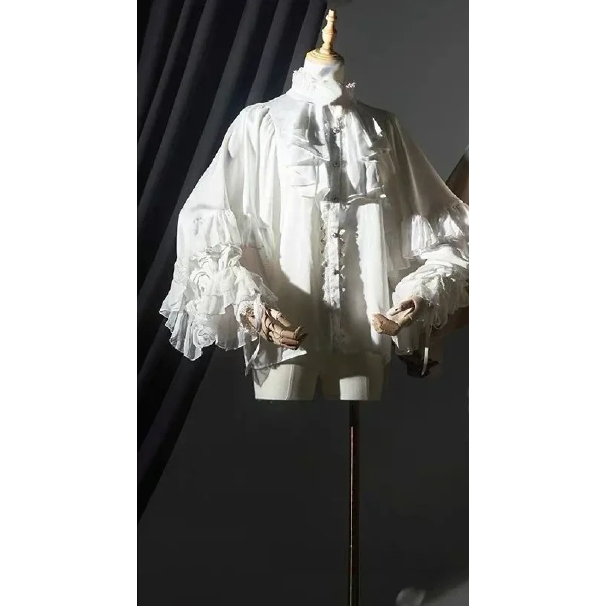 Gothic Lolita Ruffle Blouse – High Neck Lace Lantern Sleeves