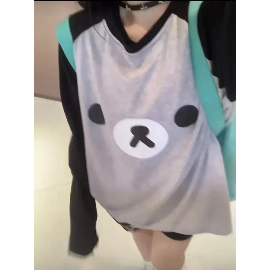 Kawaii Bear Oversized Long Sleeve Tee