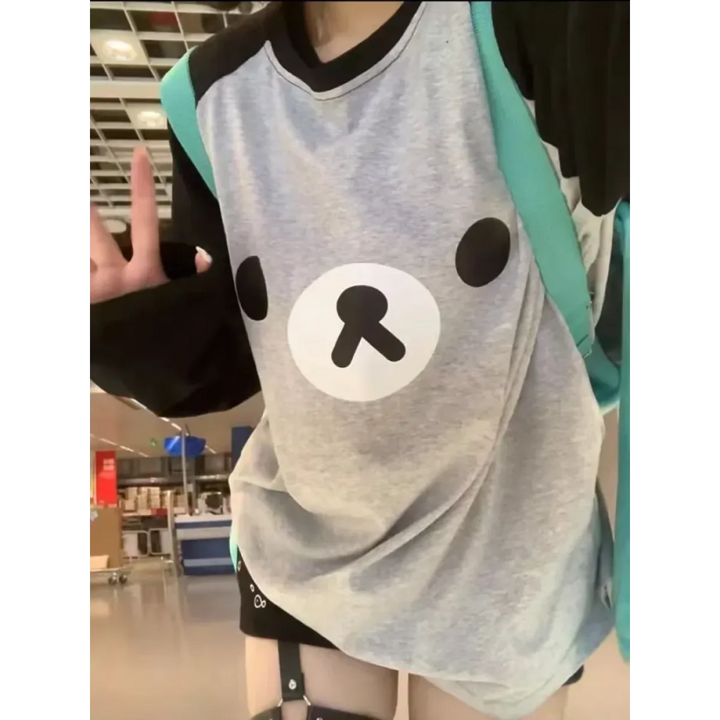 Kawaii Bear Oversized Long Sleeve Tee
