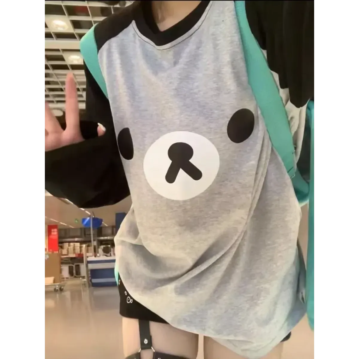 Kawaii Bear Oversized Long Sleeve Tee