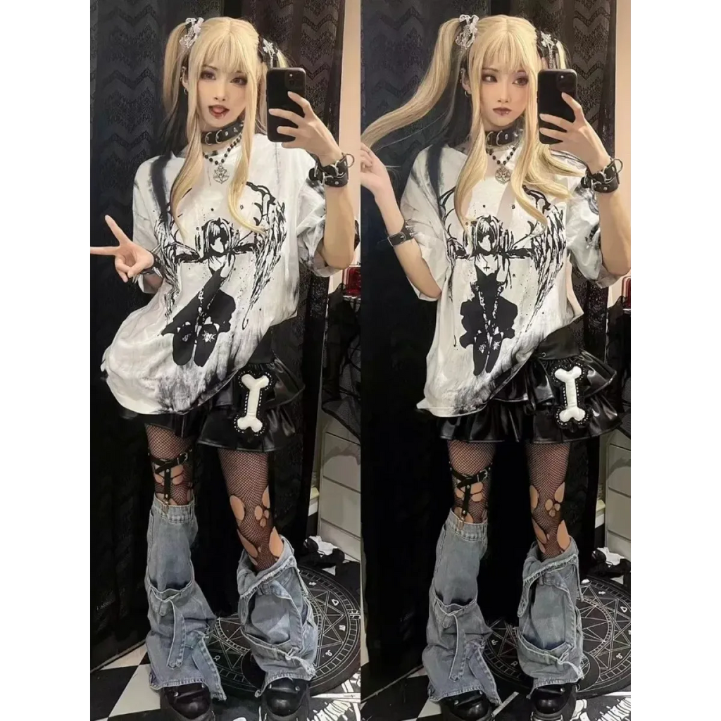 Grunge Gothic Cartoon Print T-Shirt