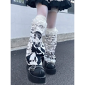Black & White Harajuku Leg Warmers – Gothic Print & Lace Trim