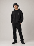 Worn by a Japanese male model: Curse Breaker Set: Chest Logo Hoodie + Bucket Hat